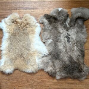 0792 Pair of Natural Rabbit Pelts in Cream and Taupe